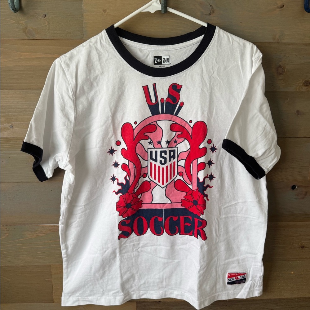 New Era White and Black Ringer Tee with Bold Graphic